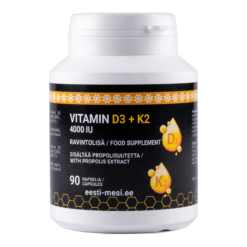 VITAMIN D3+K2 4000 IU - 90 kapselia, sisältää propolisuutetta